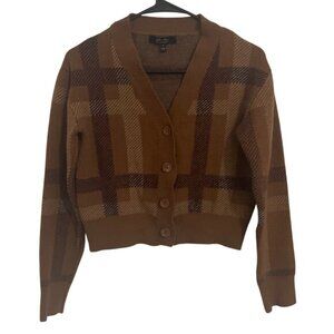 Witty Fox Plaid Cropped Y2K‎ Cardigan For Women M Preppy Classic